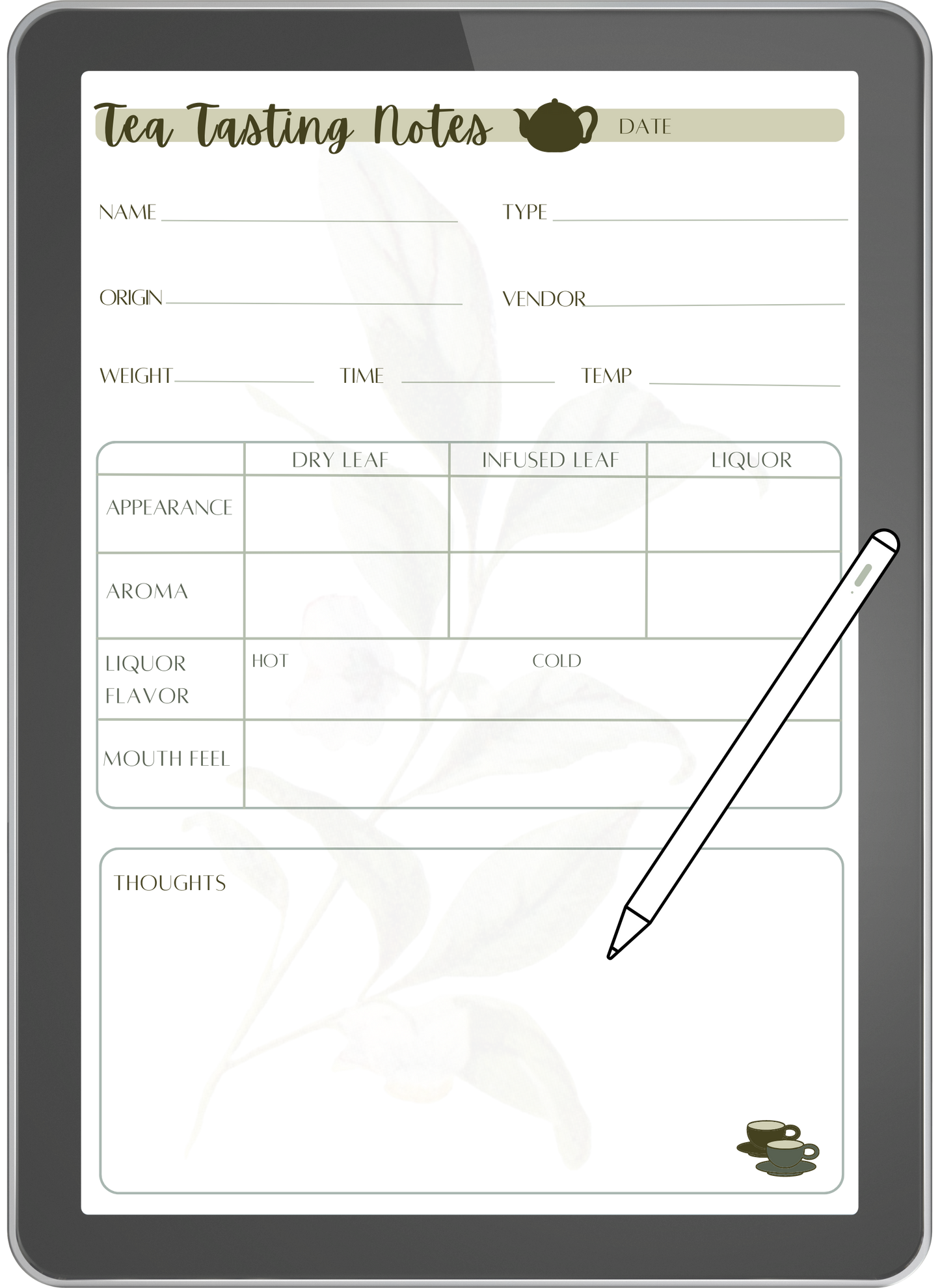 Tea Tasting Notes | Digital Download